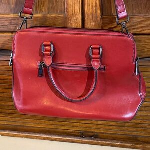 Heshe Red Genuine Leather Handbag